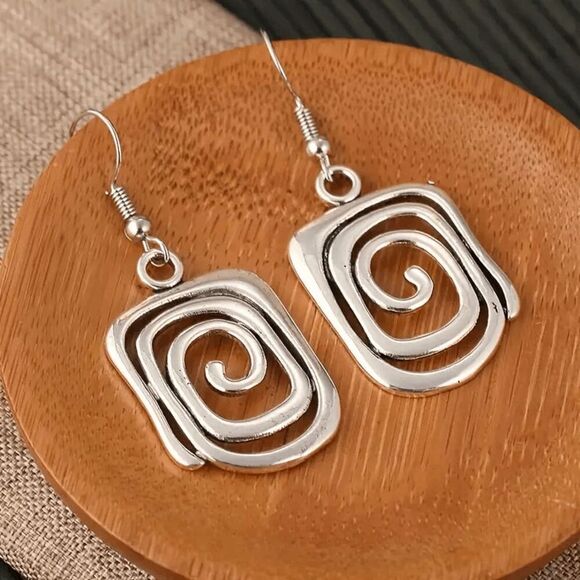 Boho Spiral Geometric Dangle Earrings - Picture 2 of 4